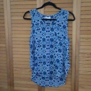 Lush  Blue and White Sheer V Neckline Sleeveless Hilo Tunic Size Small